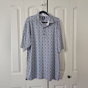 FootJoy Men's Blue Black White Flower  Patterned Polo Golf  Shirt SZ 2XL